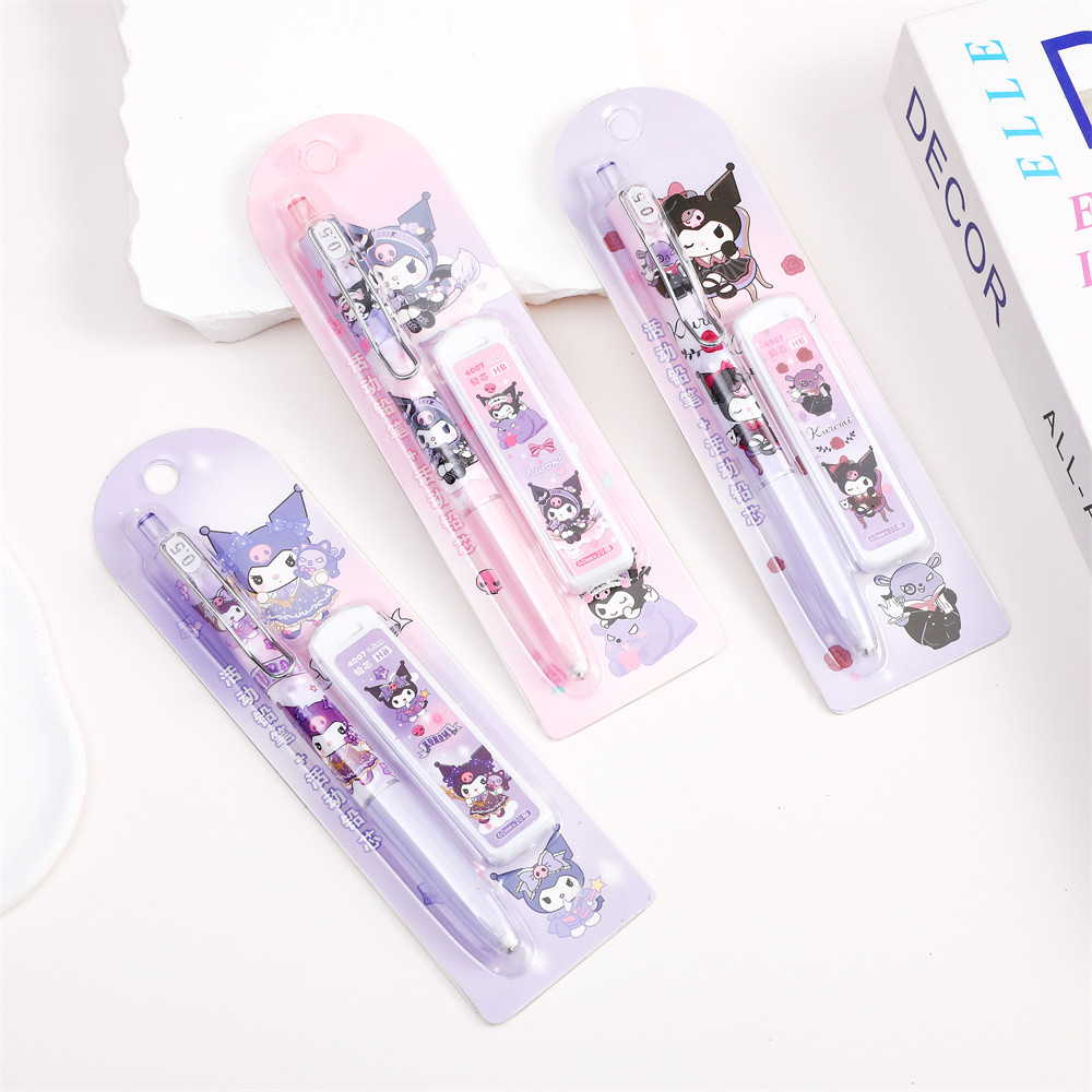 

2sets 0.5mm Cute Kuromi Mechanical Pencil Set With HB Lead Replacement Retractable Pencils Refill For Students Stationery
