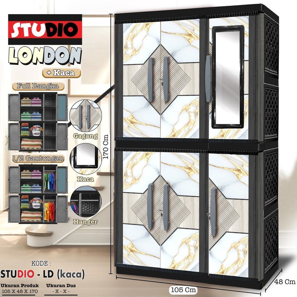 Lemari Plastik STUDIO 6 Pintu  - LD (Kaca)