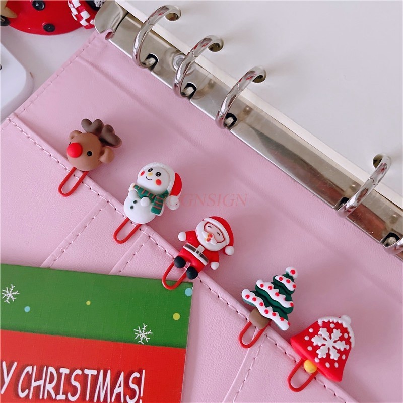 

5pcs Cartoon Cute Christmas Paperclip Kawaii Santa Claus Snowman Elk Xmas Tree Paper Clip Photo Binding Clamp