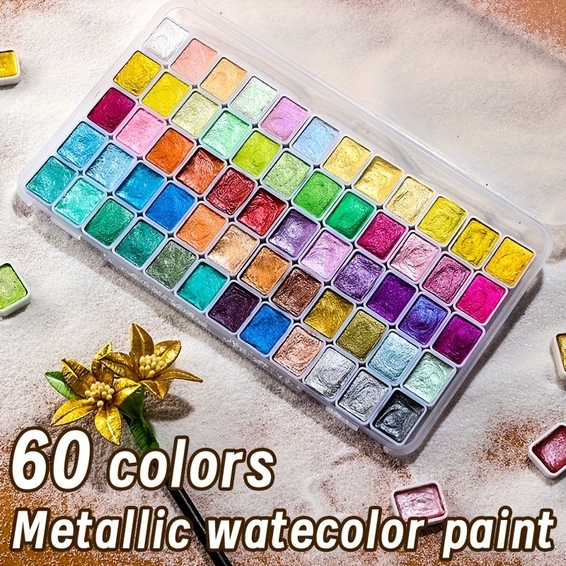 

60 Colors Pearl Watercolor Pigment,Metallic Solid Paint Portable Kit for Painting,Perfect Gifts for,Writing,Drawing,DIY Project