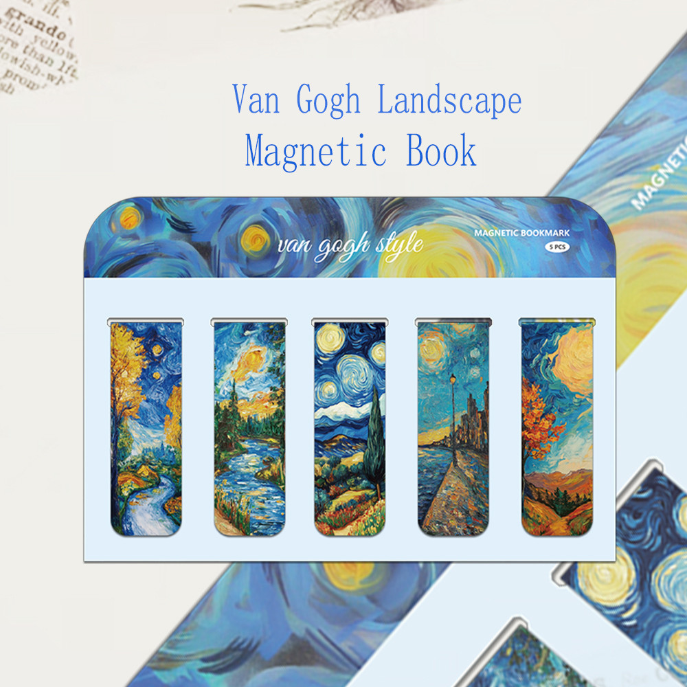 

5PCS New Product Simple Van Gogh Scenery Ins Style Atmosphere Magnetic Bookmark Student Supplies Book Decoration Bookmark