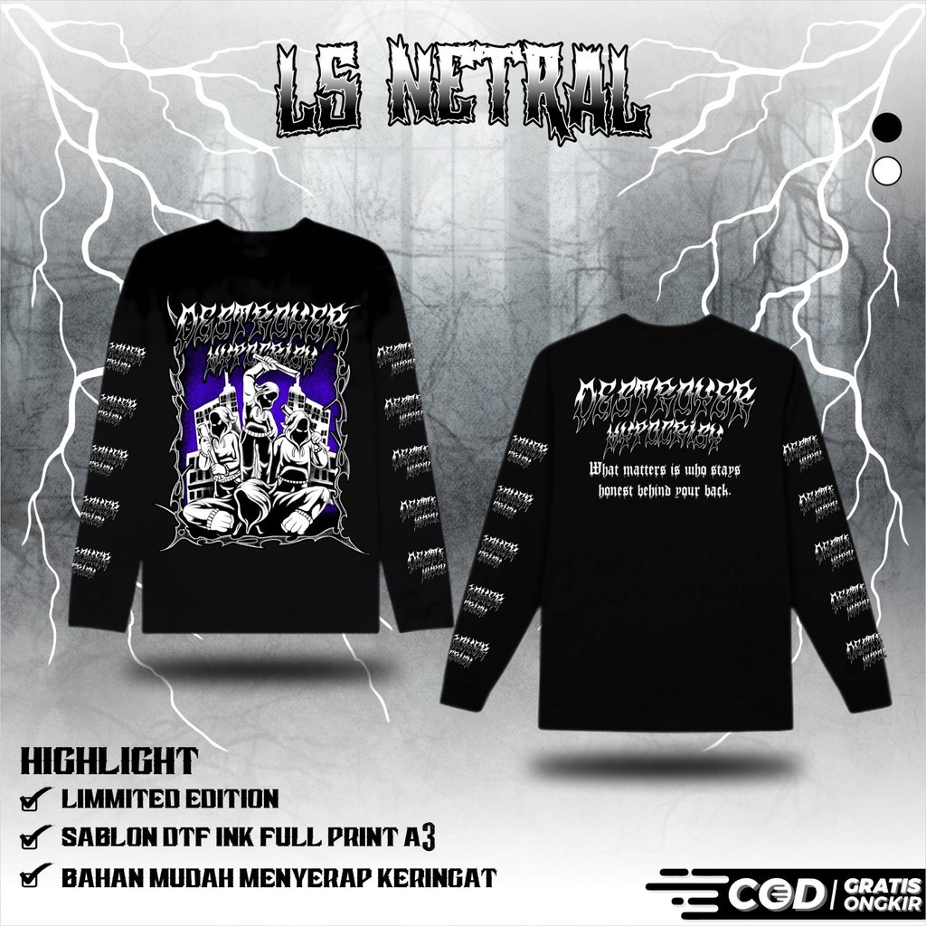 KAOS LENGAN PANJANG NETRAL DESTROYER HYPOCRISY -  T-SHIRT LONGSLEEVE NETRAL - KAOS LENGAN TANGAN PAN