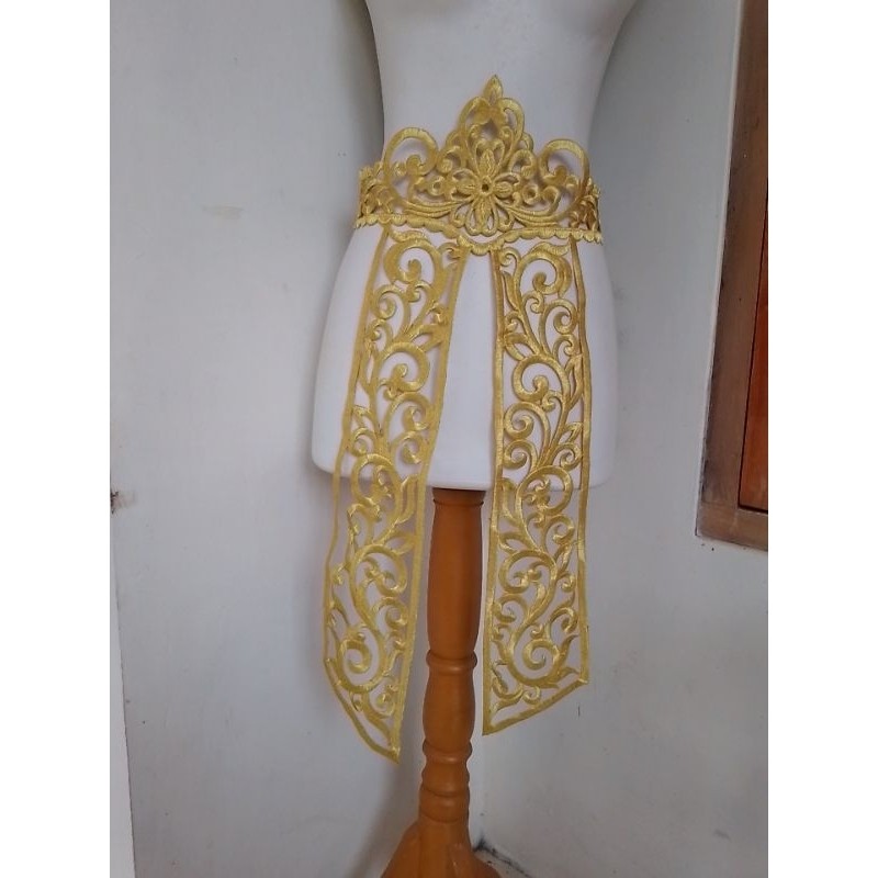 

DC___ renda bordir sabuk tari 2 lidah emas