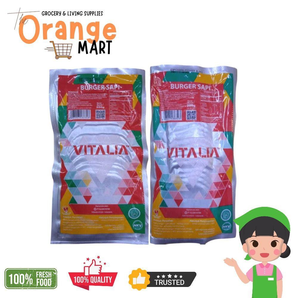

VITALIA Burger Sapi 250gr / Burger Sapi Mini 280gr / Daging Ham isian Burger