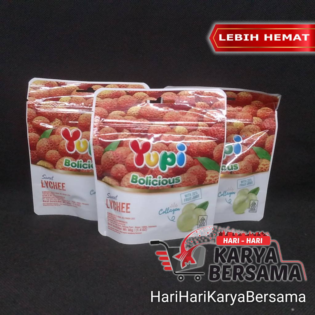 

MAKANAN RINGAN PERMEN LUNAK YUPI BOLICIOUS SWEET LYCHEE 40GR PACK 3'S X 40GR