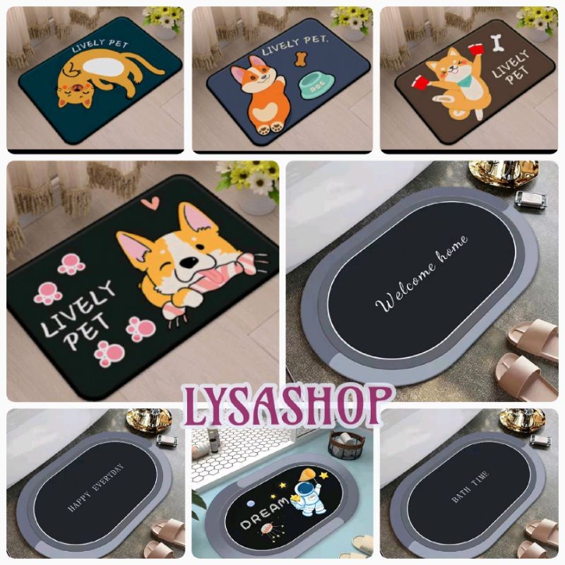 JASSHOP MEDAN - Keset Kaki Motif Kucing Anjing Anti Slip Kuat Tebal Bagus Karpet Lantai Dapur Kamar 