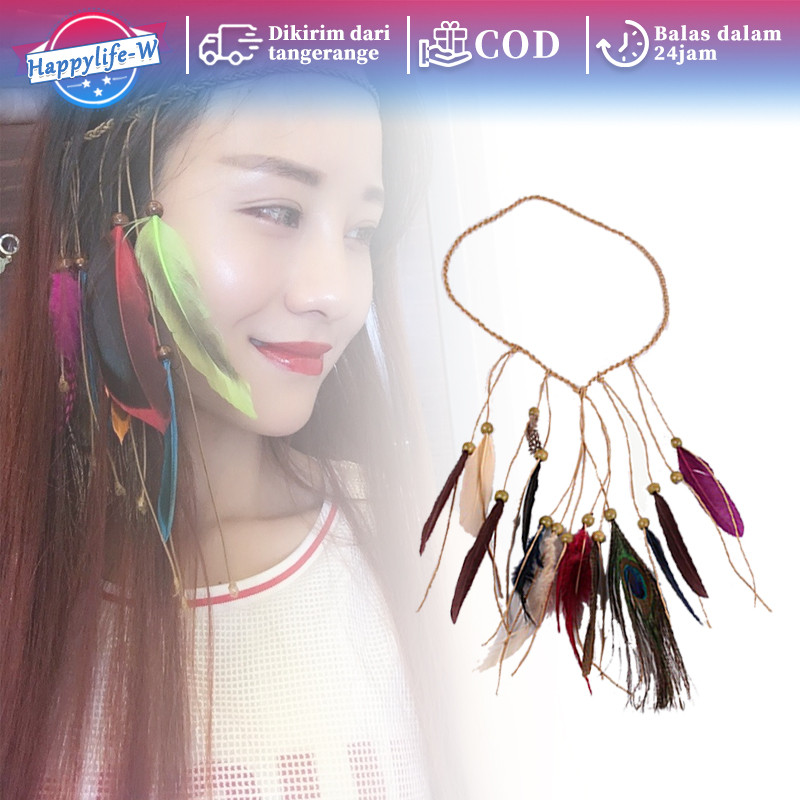 Headband Bohemian Ikat Kepala Hiasan Rambut Bulu Merak Headchain Bulu Indian Style
