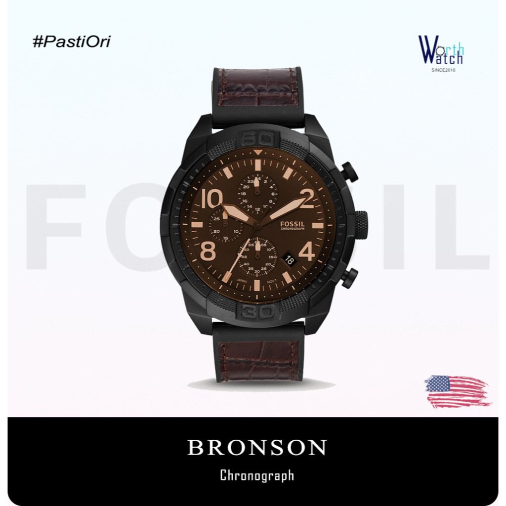 Jam Tangan Pria Besar Bronson Chronograph Brown Leather Strap Original BNIB 50mm