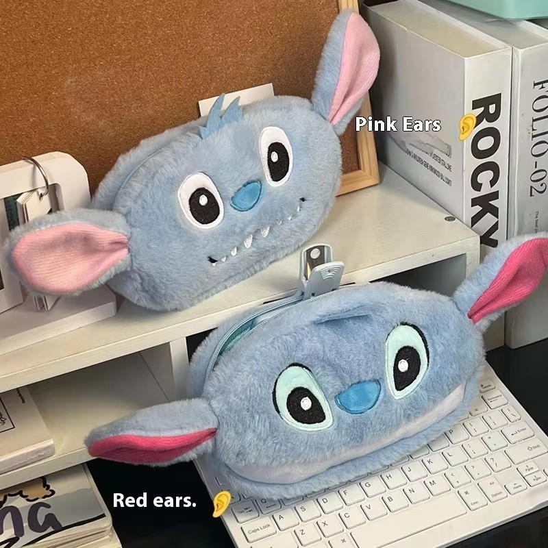 

Disney Stitch Plush Pen Bag Large Capacity Student Pencil Case Big Ear Stationery Storage Cute Cartoon Children's Gift