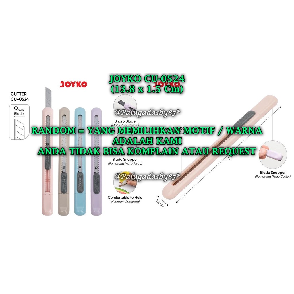 

(1 Biji) GROSIR Cutter JOYKO CU-0524 RANDOM / JOYKO Cutter Pemotong CU-0524 CU 0524 (1 Biji)