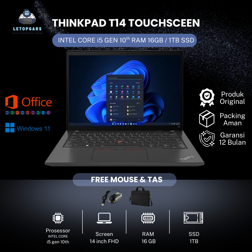 Laptop Lenovo Thinkpad T14 CORE i5 GEN 10 TOUCHSCREEN RAM 16GB/1TB SSD - 8GB/256 SSD, T14 I5 10TH