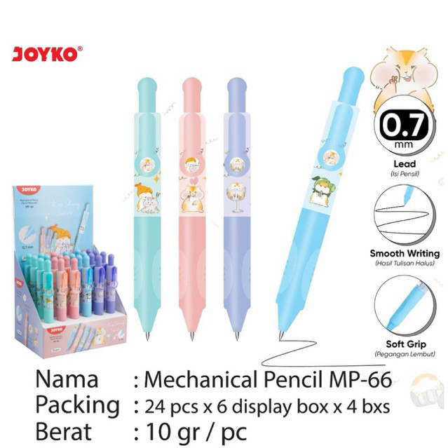 

BPP PBOS (1 pcs ) Mechanical Pencil Soft Grip 0,7mm MP-66 / Pencil Mekanik ketebalan 0.7mm warna Pastel