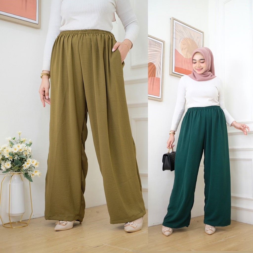 CELANA KULOT LINGKAR CRINKLE AIRFLOW ADEM HITAM POLOS WANITA  PREMIUM