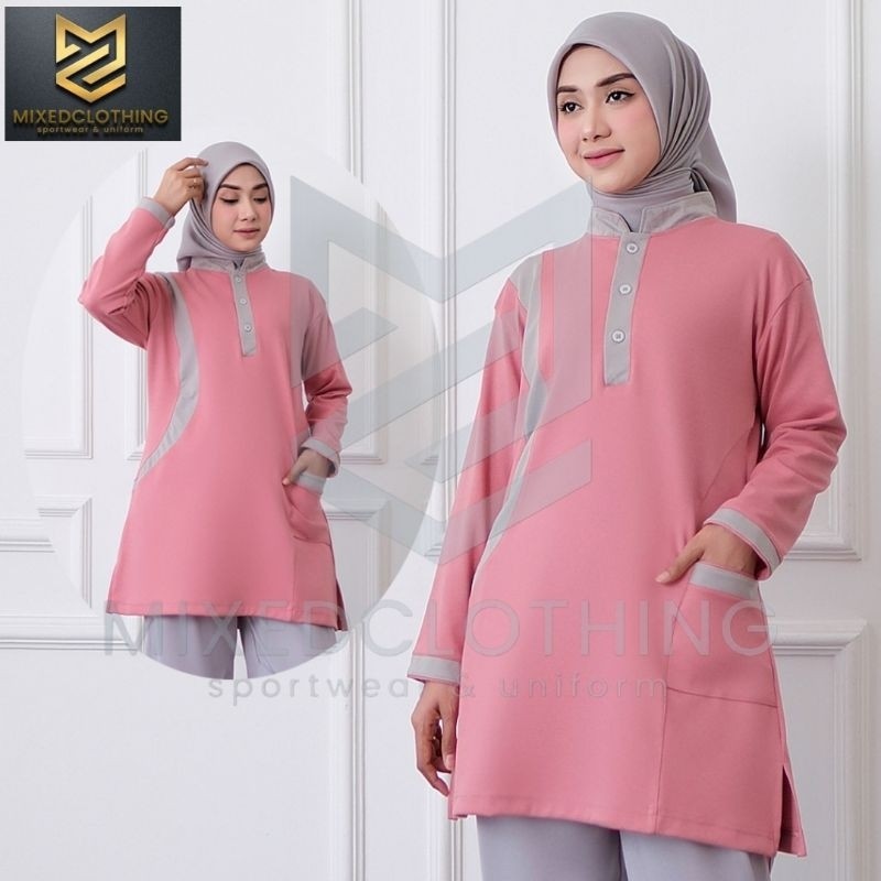 RUBANGRAU   Baju kaos olahraga muslim wanita/atasan olahraga tunik/Baju olahraga muslim/baju olahrag