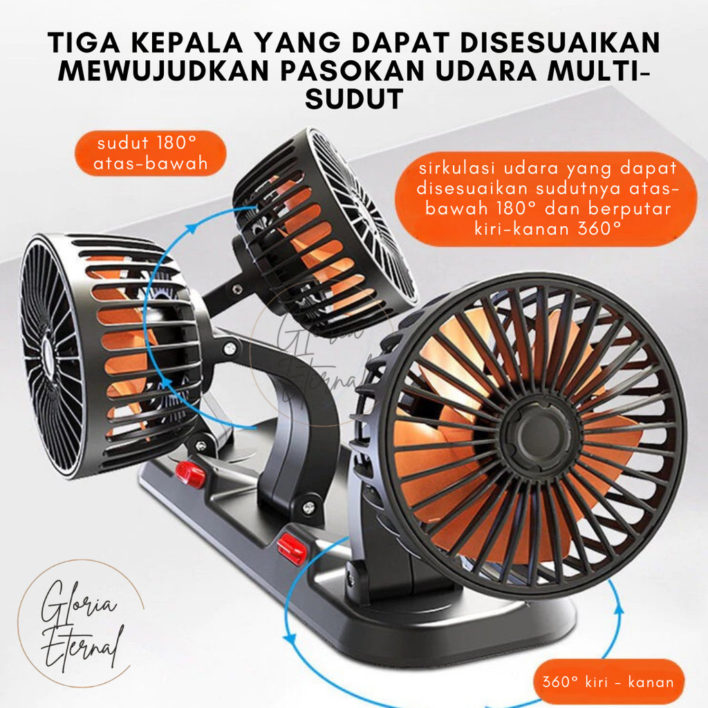 [Gloria] Kipas Angin Mobil 3 Kepala 12/24V Kipas Pendingin Truck USB Dashboard Rotasi 360 Fan Car Co