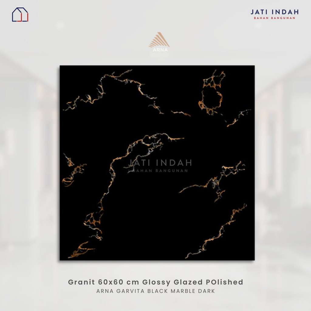 Granite 60x60 cm Glazed Polished ARNA GARVITA BLACK / Granit Marble Emas Gold 1 box (1.44 m2)
