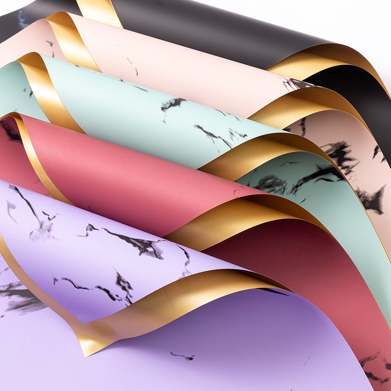 

Rose Paper - Flower Wrapping Paper Golden Marble Bi Color Cellophane Kertas Buket KB6105