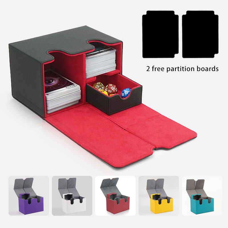 

Card Deck Box With Dice Tray For MTG, PU Leather Strong Magnet Card Holder, Card Organizer For More Than 200 Single Sleeved Card