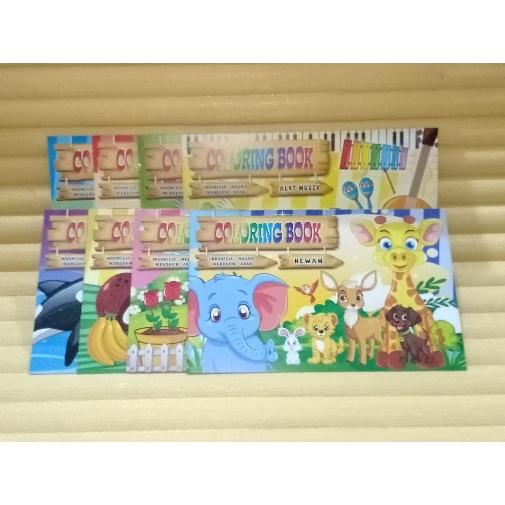 

*SDA* (Isi 8Pcs Mix) Buku gambar anak mewarnai 8 seri gambar anak coloring book buah hewan bunga