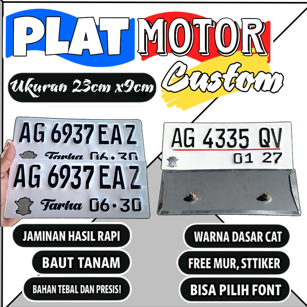 Plat motor custom warna putih satu pasang plat motor variasi warna putih plat motor baut tanam plat 