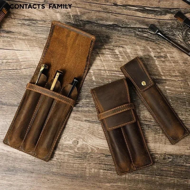

Handmade Cowhide Pen Holder Vintage Horsehide Pen Case Can Hold 1-3 Fountain Pens Personalized Creative Student Pen Case