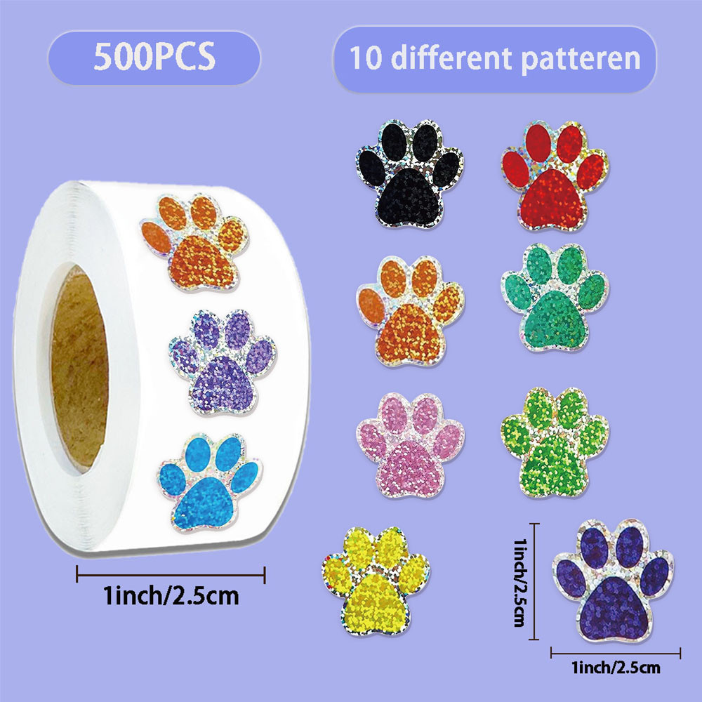 

500PCS Sparkling Pet Dog Claw Stickers Decorative Graffiti Roll Stickers DIY Luggage Skateboard Phone Case Waterproof Stickers