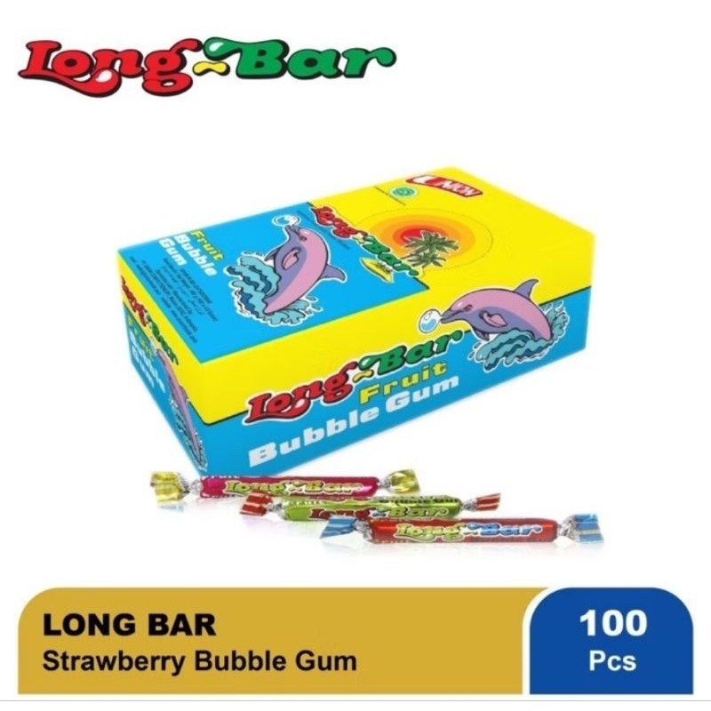 

Permen karet longbar /Long bar fruity bubble gum 1 kotak isi 100 pcs