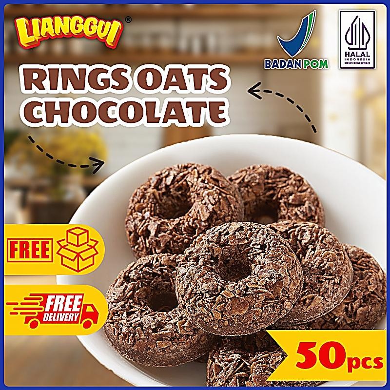 

50pcs Lianggui Oat Chocolate Ring Crispy HALAL - Snack Renyah Sehat, Cemilan Diet & Kantor,