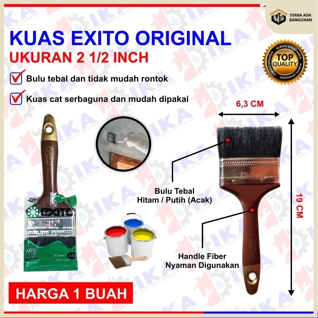 SAB Kuas Cat 2,5 Inch Merk Exito 2,5" 2.5" 2.5 Inci Tembok 6cm 6 cm Bulu Putih Hitam Kuas Cat EXITO 