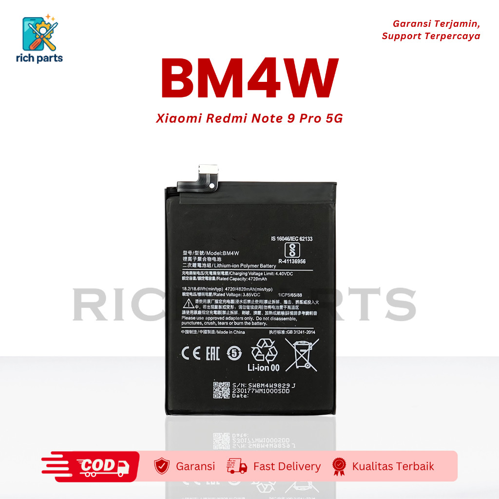 Baterai Batre Redmi Note 9 Pro 5G Mi 10T Lite BM4W Ori Garansi 3 Bulan
