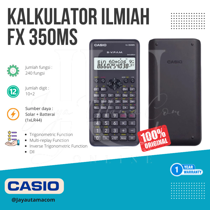 

Kalkulator Scientific Casio FX-350MS 2nd Edition / FX-82ES Plus – Original Resmi