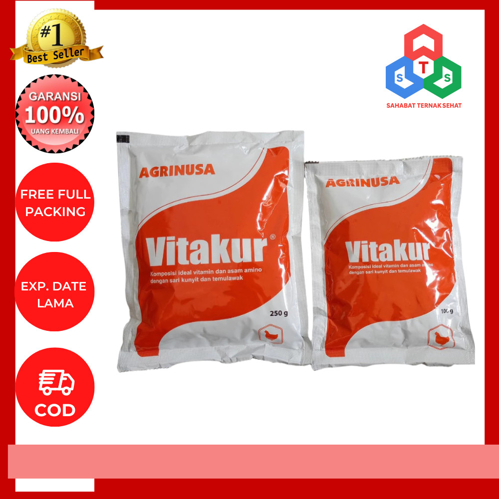 VITAKUR 250 Gr dan 100 Gr -  Multivitamin Herbal untuk Hewan dan Asam Amino Plus Sari Kunyit dan Tem