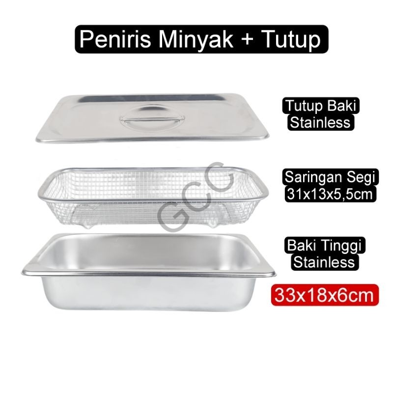 

Full SET Keranjang Peniris Minyak Gorengan Lengkap Baki dan Tutup Bahan Satinless Ukuran S