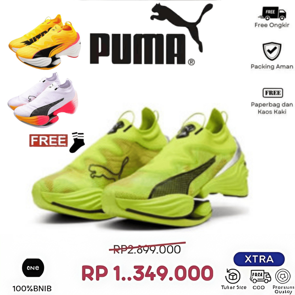 Sepatu lari PUMA Fast-R Nitro Elite, hijau limau, hitam, model premium untuk pria dan wanita, sepatu