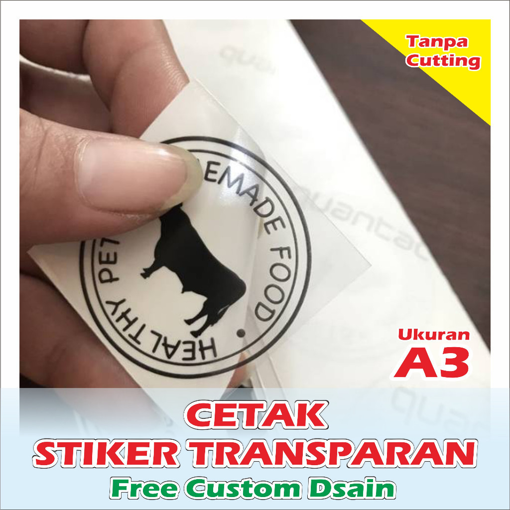 

CETAK STIKER TRANSPARAN LABEL PINYIL UKURAN A3 stiker transparan kemasan produk transparan anti air