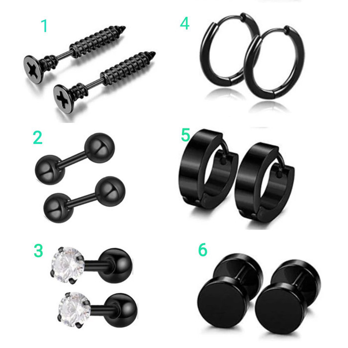 anting piercing tindik telinga pria laki cowok Korea hitam black