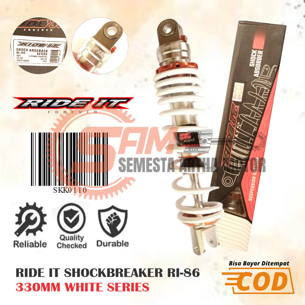 Shockbreaker Ride It RI-86 330mm Series White Peredam Kejut Belakang Beat Vario 125 Shock Matic