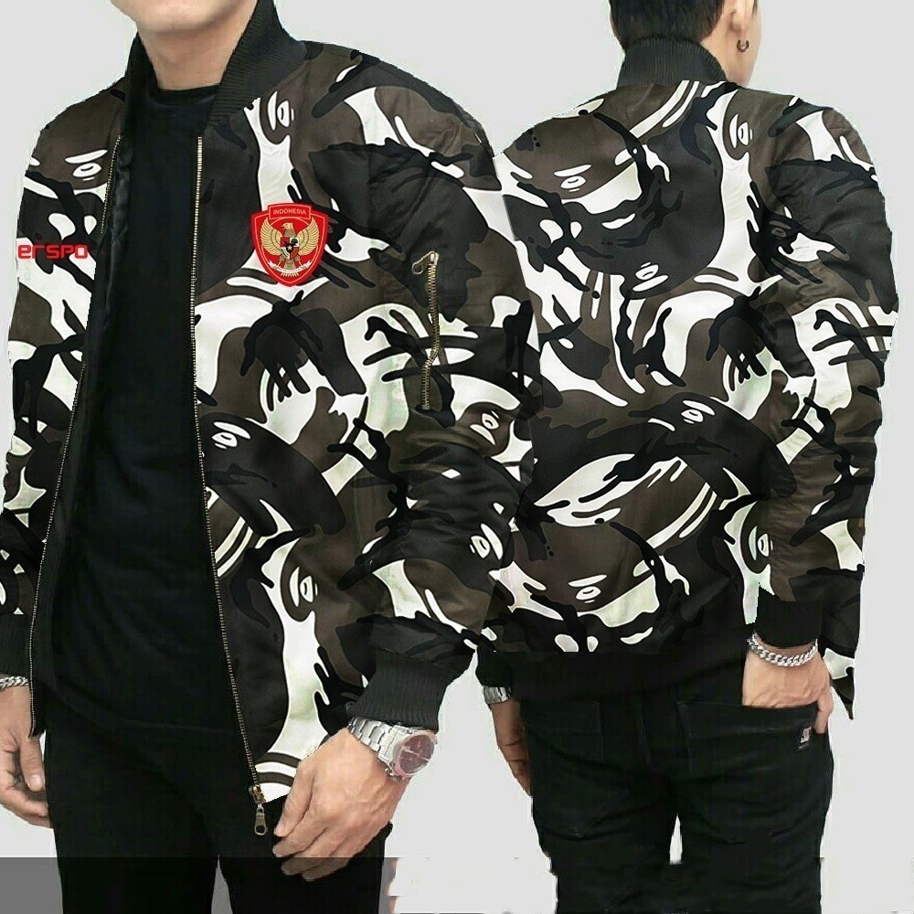 JAKET BOMBER CUSTOM TIMNAS RETRO MOTIF LORENG