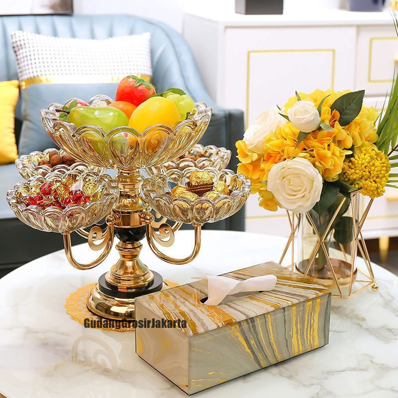 Piring Buah Hiasan Kristal Plastik Piring Putar Kue Crystal Plastik Elegan Wadah Buah Permen