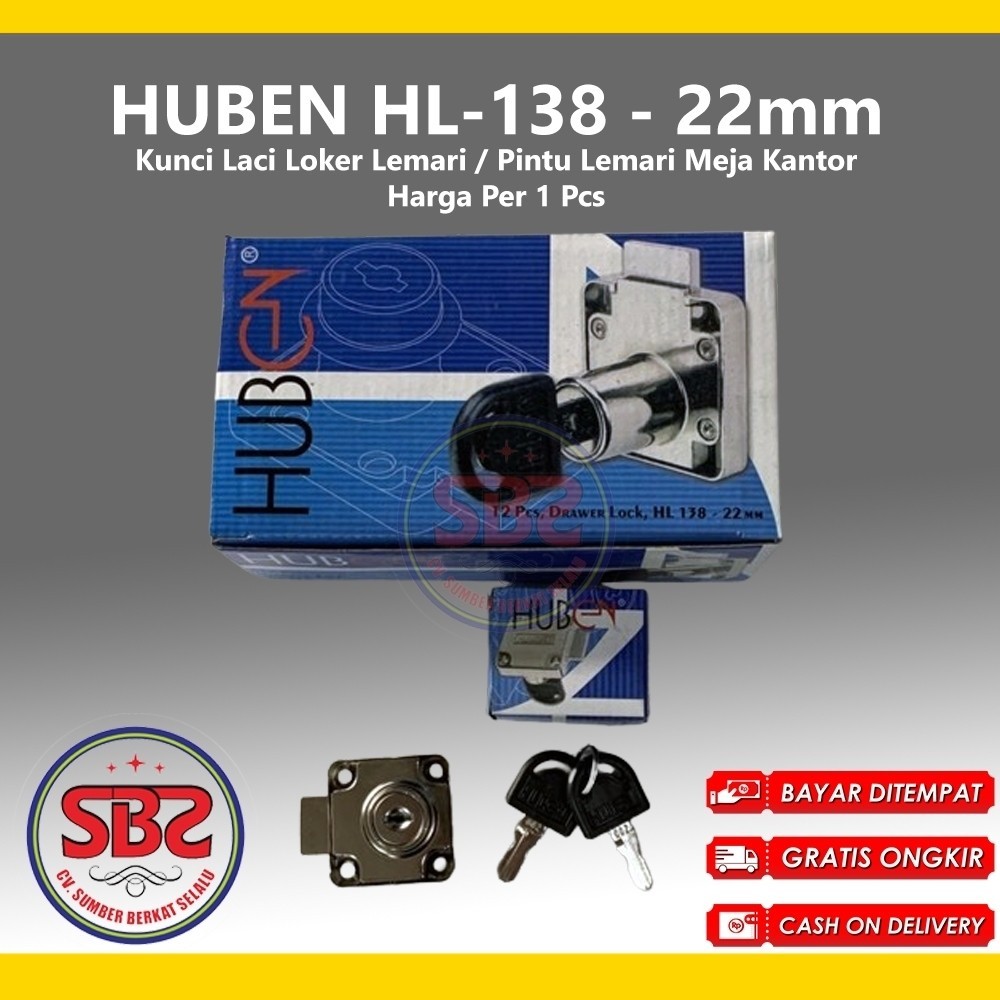 HUBEN HL-138 Kunci Laci Huben Lubang 22mm - Drawer Lock HL138-22 mm-Kunci Lemari Kunci Loker Drawer