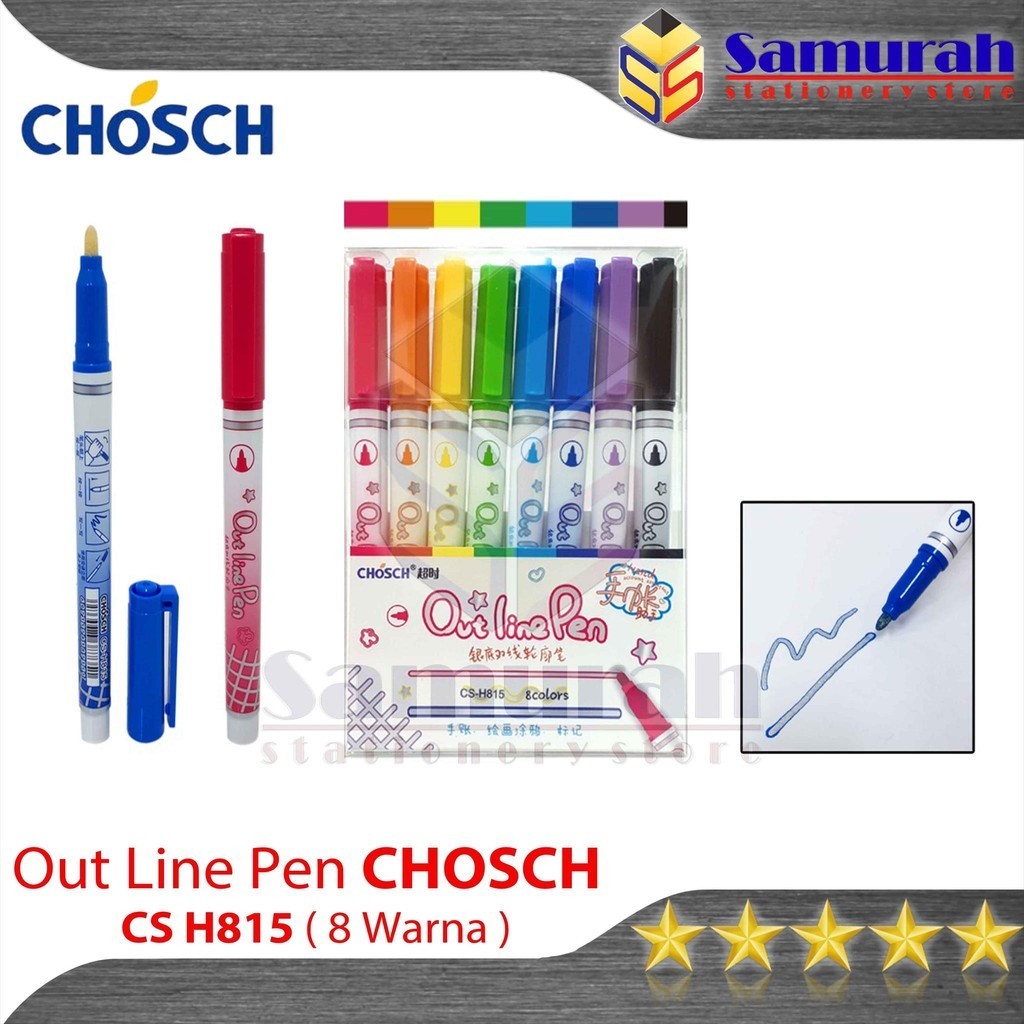 

Outline Pen Chosch H815 set isi 8 warna / Spidol Marker Hias Garis Silver / Perak - Warna