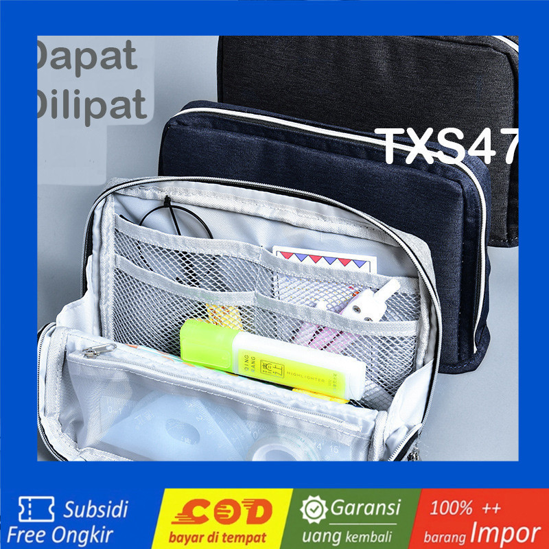

TXS47 Pen Pencil Case Kotak Pensil Kanvas Lipat JUMBO Foldable