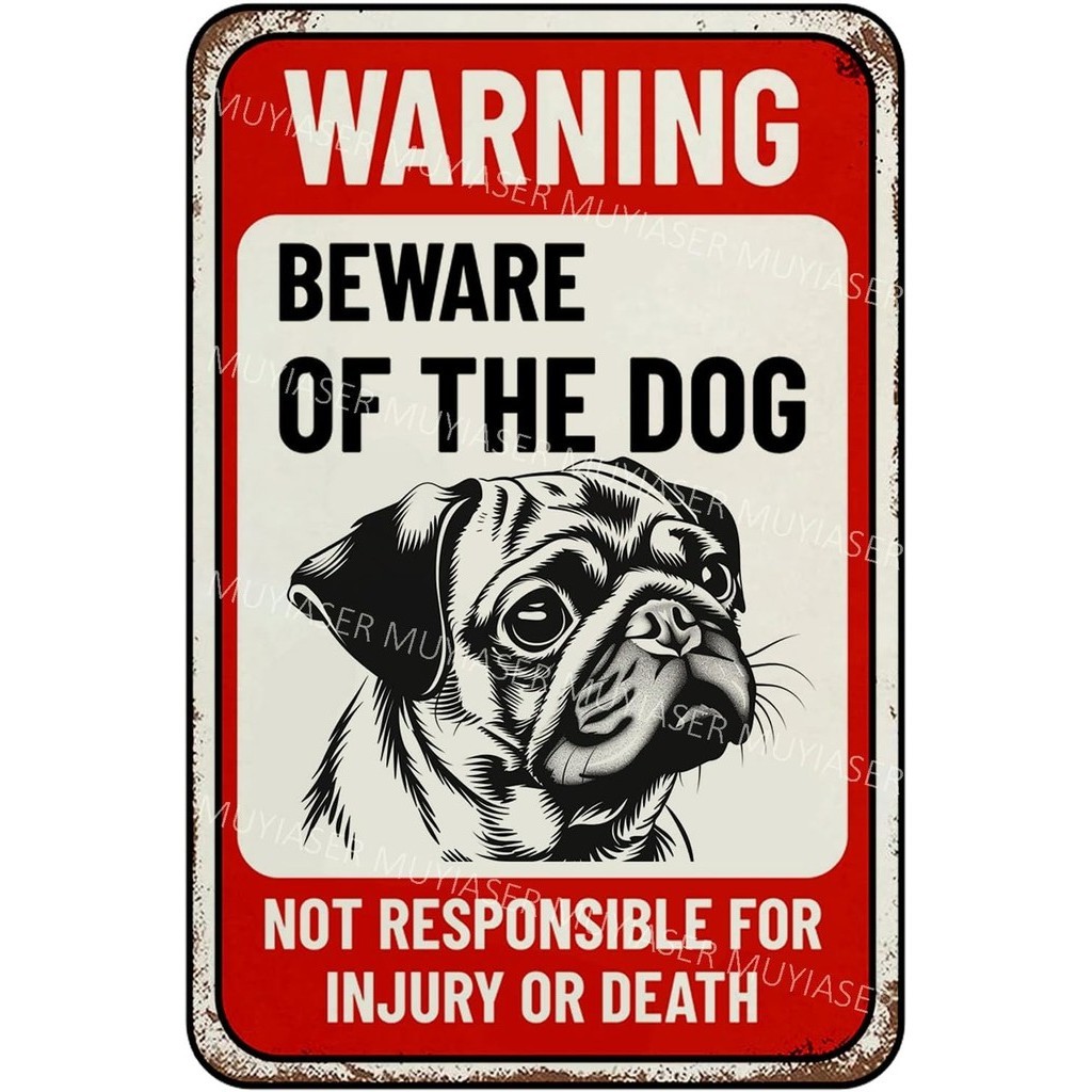 Beware Of Dog Sign Pug Warning Sign Aluminum Metal Tin Signs Outdoor Yard Sign Warning Sign For Fenc