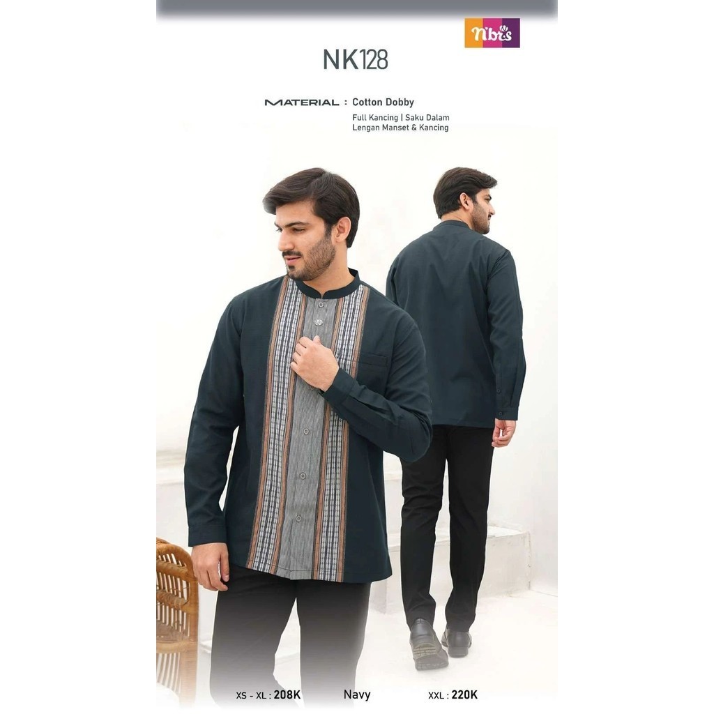 Nibras NK 128 Burgundy Dark Grey Navy Brown Bahan Cotton Dobby Baju Koko Pria Lengan Panjang ORI