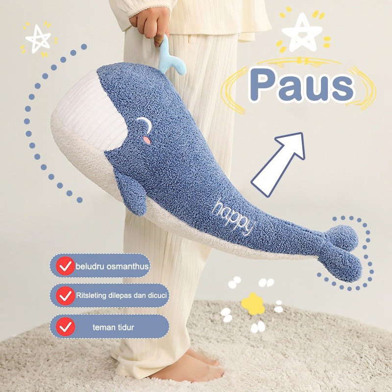 [COD] Boneka Lucu Whale Paus Biru Mainan Mewah Bantal Tidur Perempuan Anak 60 cm Valentine Gift Bone