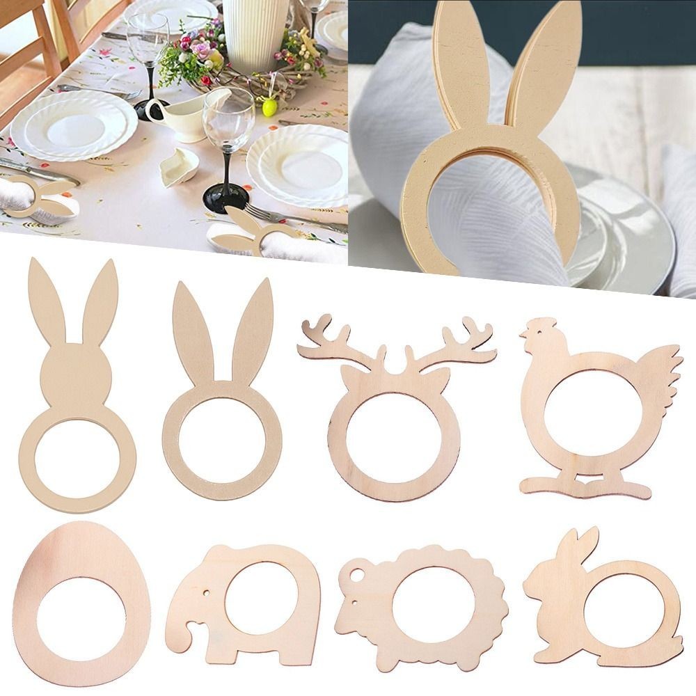 20pcs Bunny Ears Napkin Rings Holder Wooden Happy Easter Home Table Decoration Rustic Wedding Party 