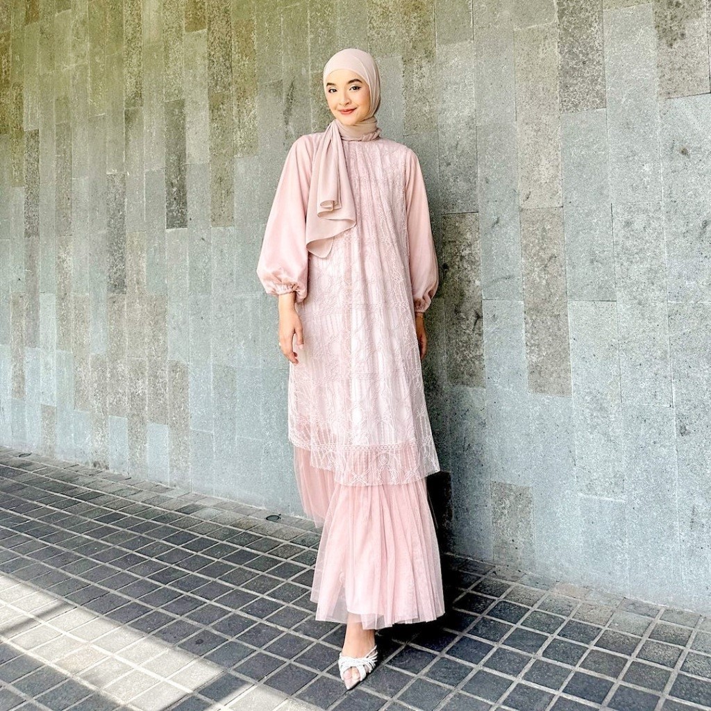 STEVANI DRESS SATIN MIX CHANTILY TULLE POLOS LD 100 - 120 BAJU KONDANGAN PESTA BRIDESMAID DRESS WISU