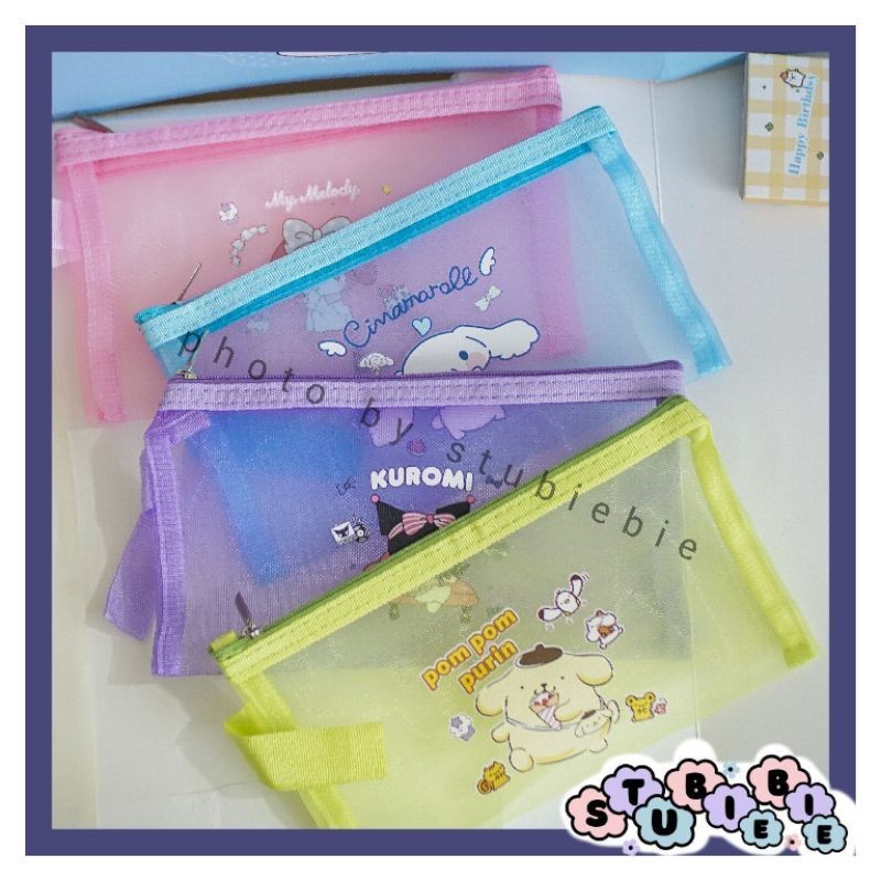 

Tempat pensil Tepak sanrio jaring Pouch sleting Organizer Make up Aksesoris Tempat penyimpanan cantik Kuromi Cinnamorol