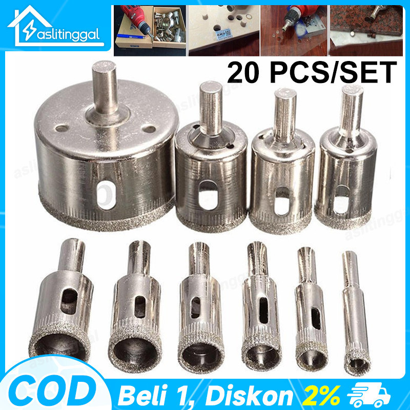 20/15/10PCS set mata bor kaca keramik granit marmer batu porselen diamond hss holesaw pelubang/mata 