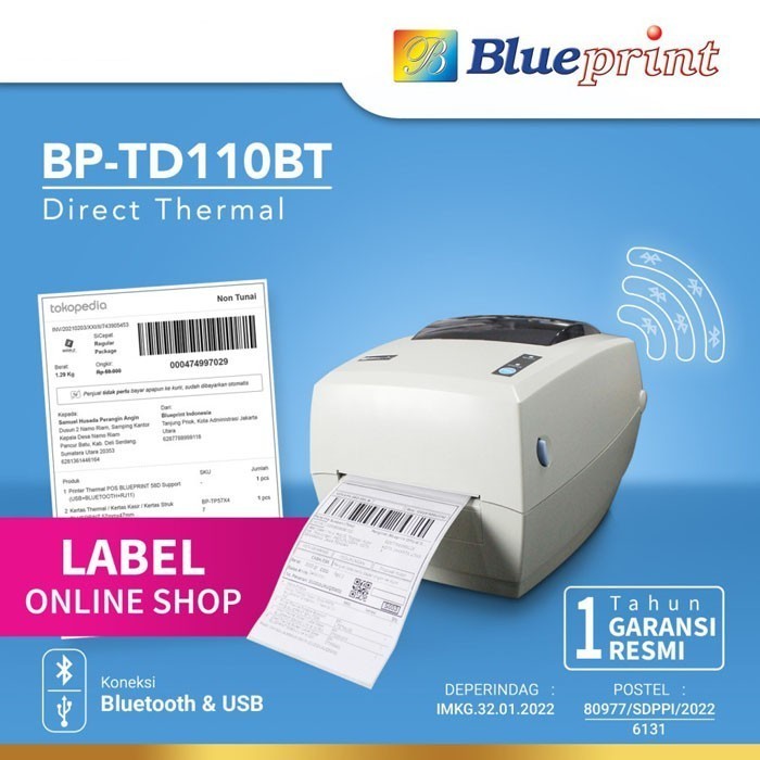 

Thermal Barcode Blueprint Printer Label TD110BT (USB + Bluetooth)